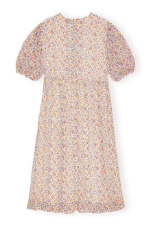 Printed Georgette Puff Sleeve Midi Dress | Egret
