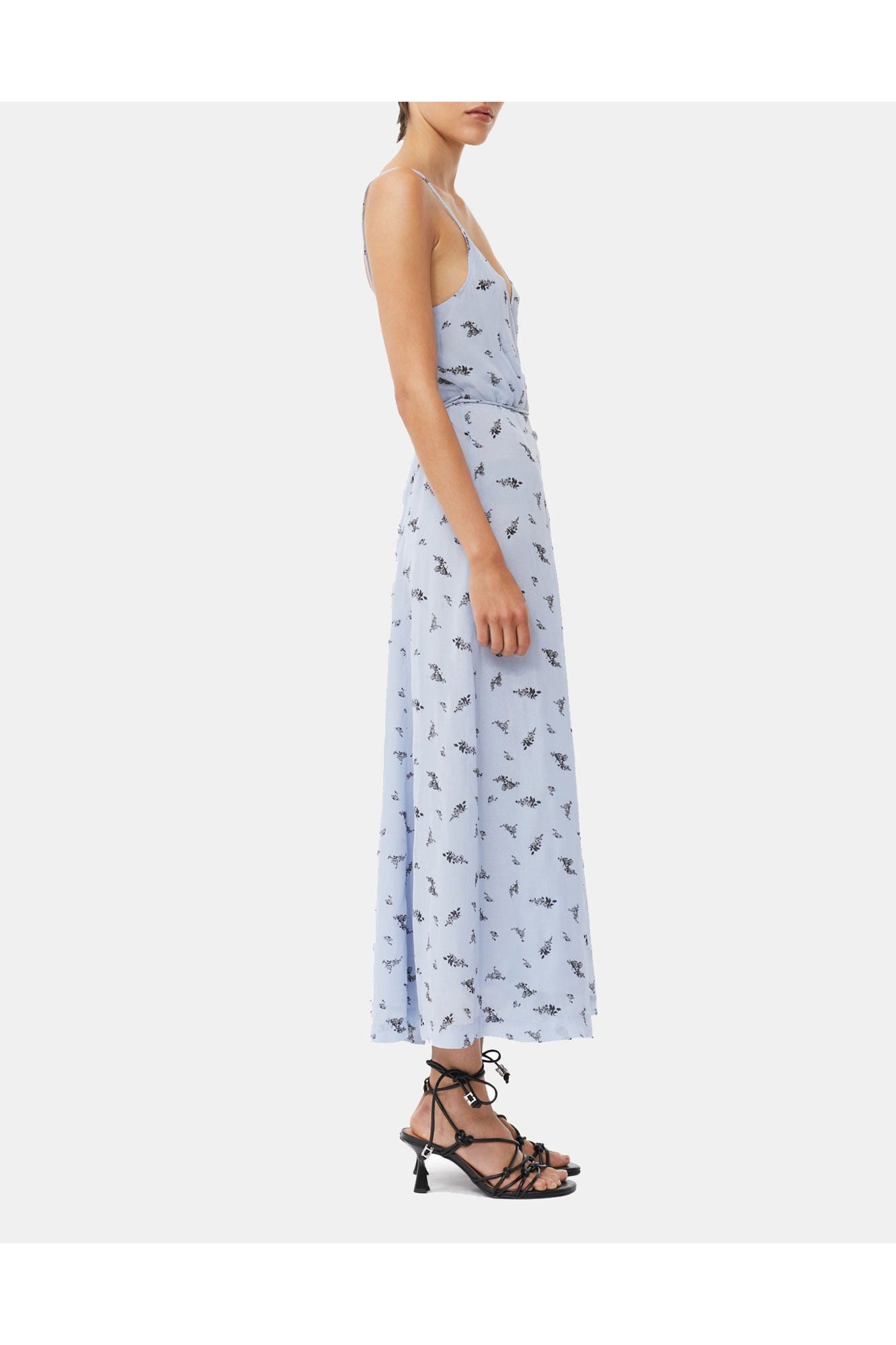 Printed Georgette Strap Wrap Dress | Brunnera Blue