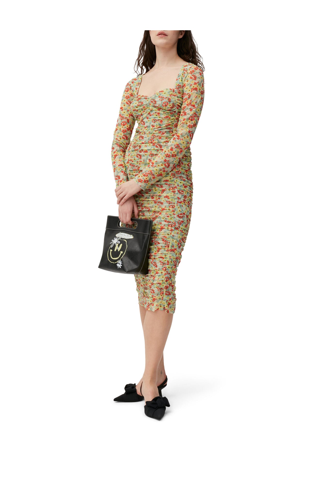 Printed Mesh Midi Dress | Meadow Celadon Green