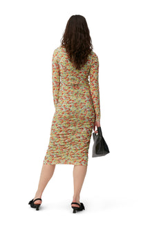 Printed Mesh Midi Dress | Meadow Celadon Green