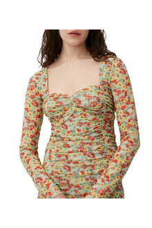 Printed Mesh Midi Dress | Meadow Celadon Green