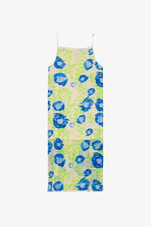 Printed Mesh Slip Dress | Strong Blue