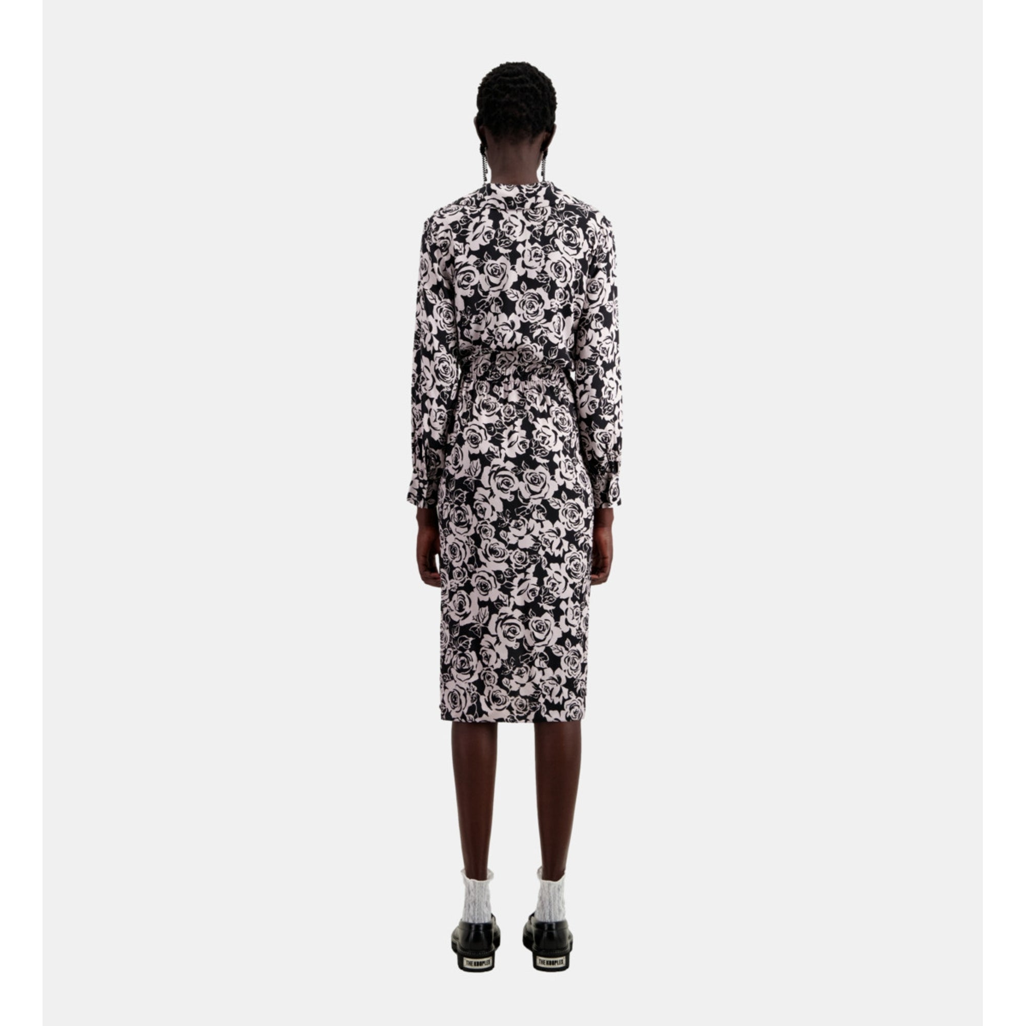 Printed Midi Dress | Women | Black x Pink