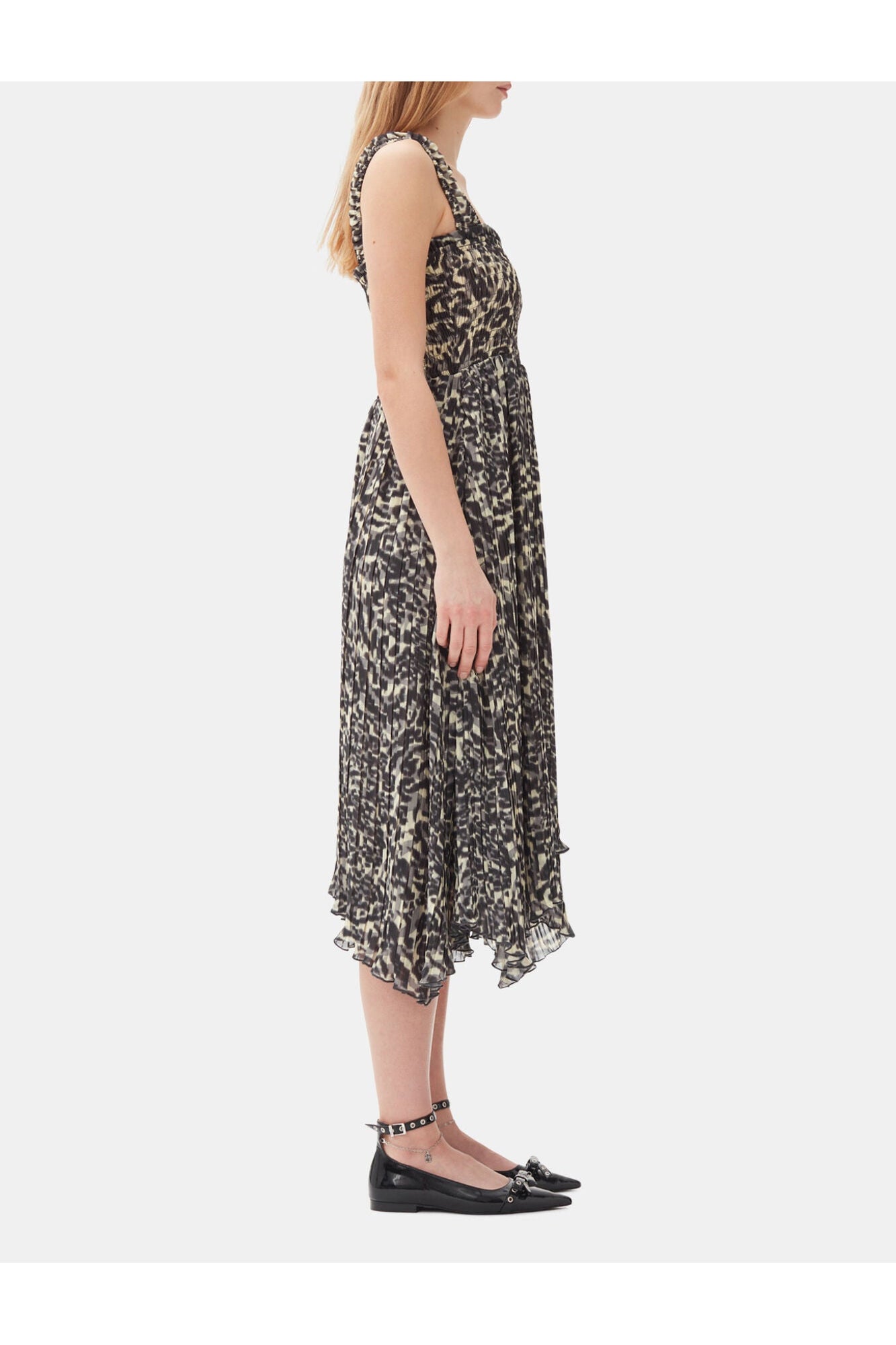 Printed Pleated Georgette Smock Midi Dress | Lemon Icing