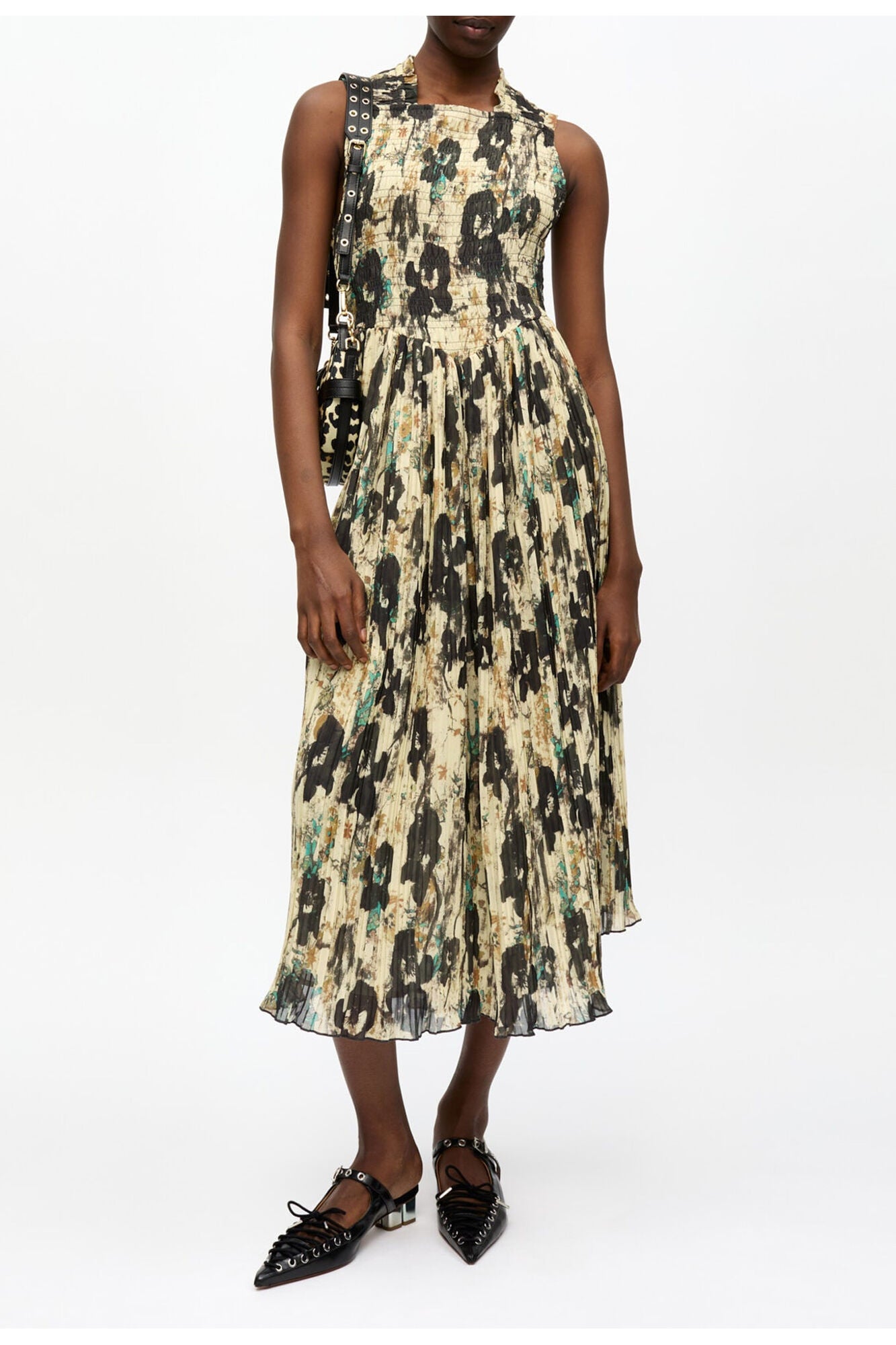 Printed Pleats Smock Midi Straps Dress | Afterglow