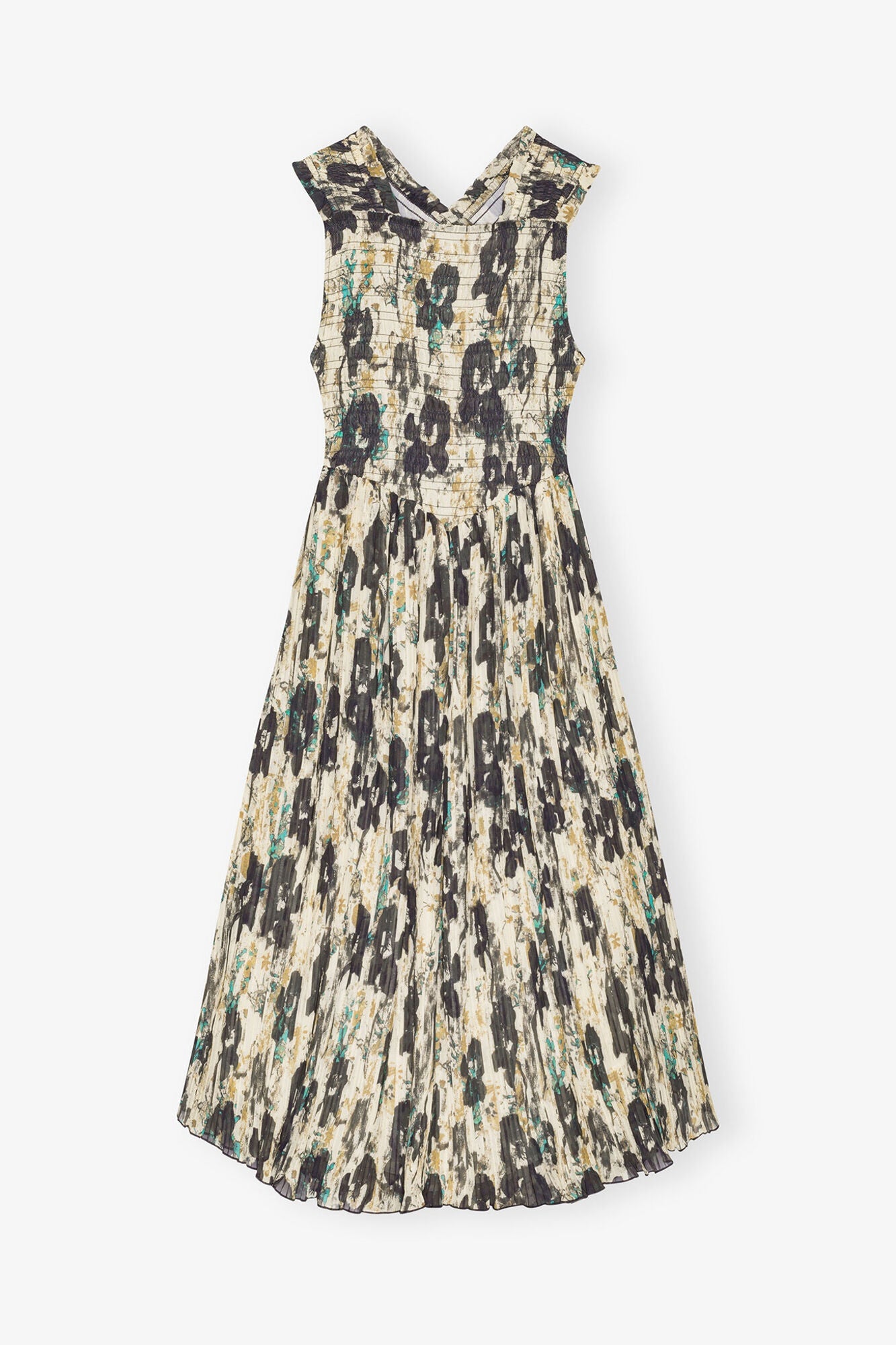 Printed Pleats Smock Midi Straps Dress | Afterglow