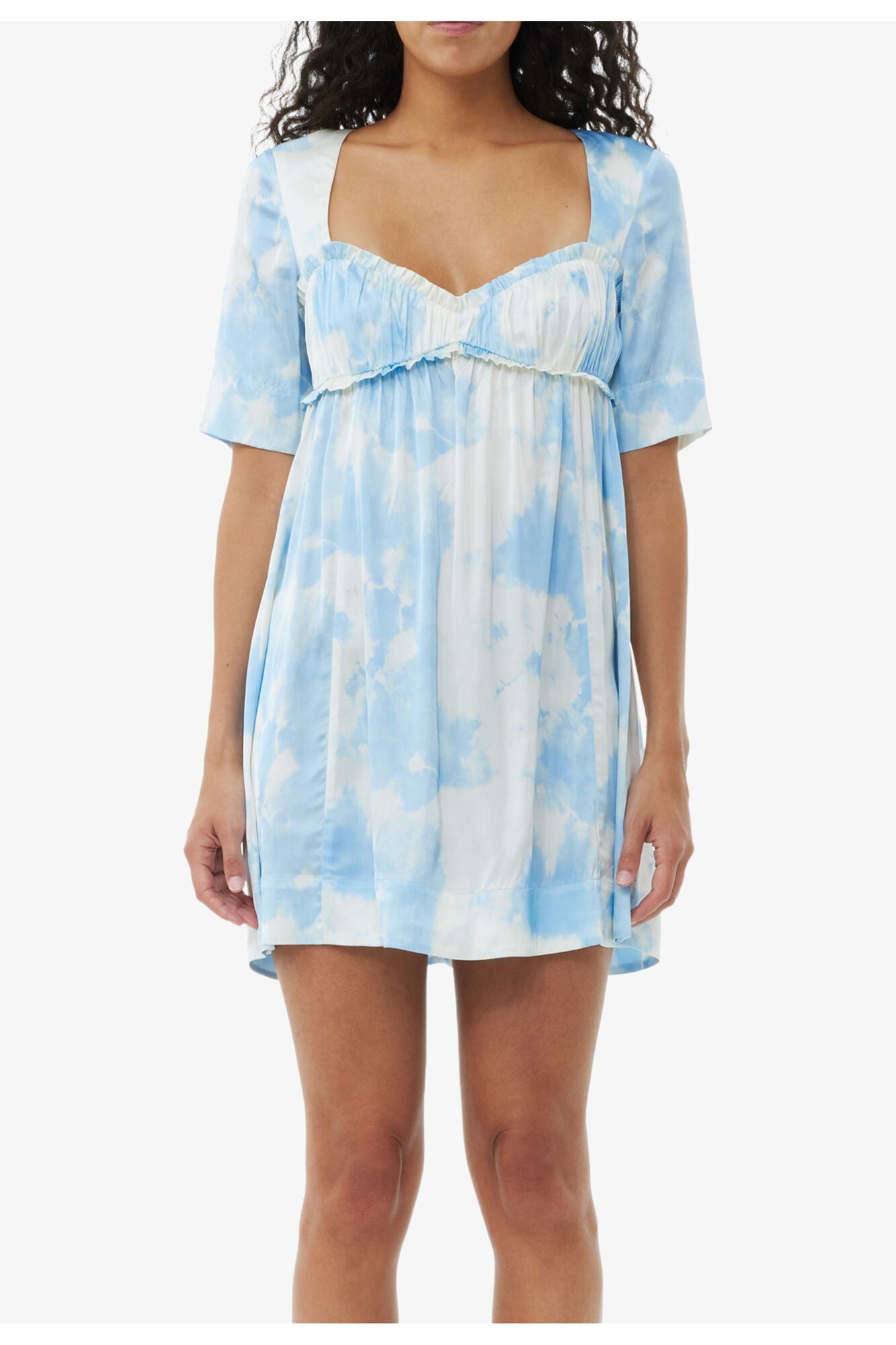 Printed Satin Short Sleeve Mini Dress | Powder Blue
