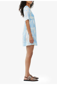 Printed Satin Short Sleeve Mini Dress | Powder Blue