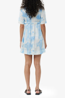 Printed Satin Short Sleeve Mini Dress | Powder Blue