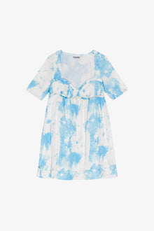 Printed Satin Short Sleeve Mini Dress | Powder Blue