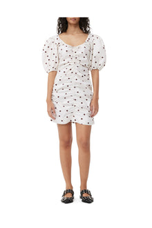 Printed U neck Mini Dress | Egret
