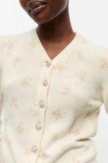 Printed Wool Mix Cardigan | Antique White
