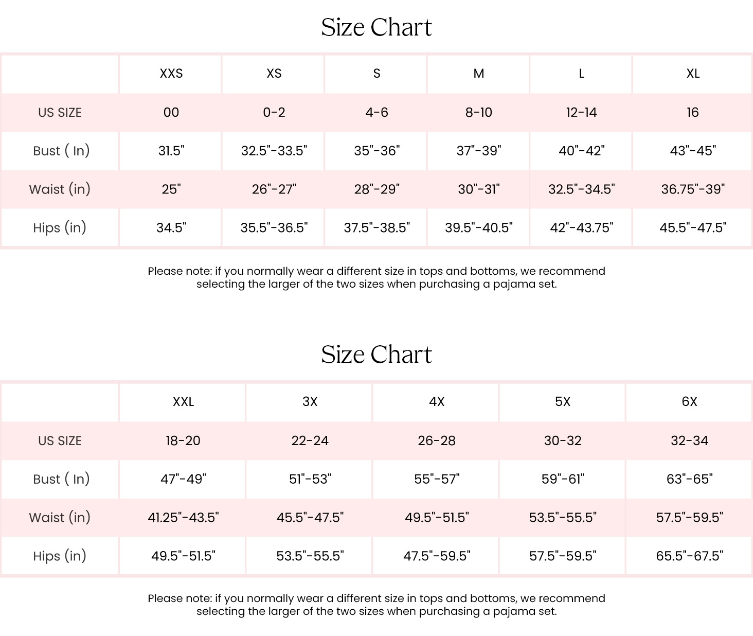 Product size guide