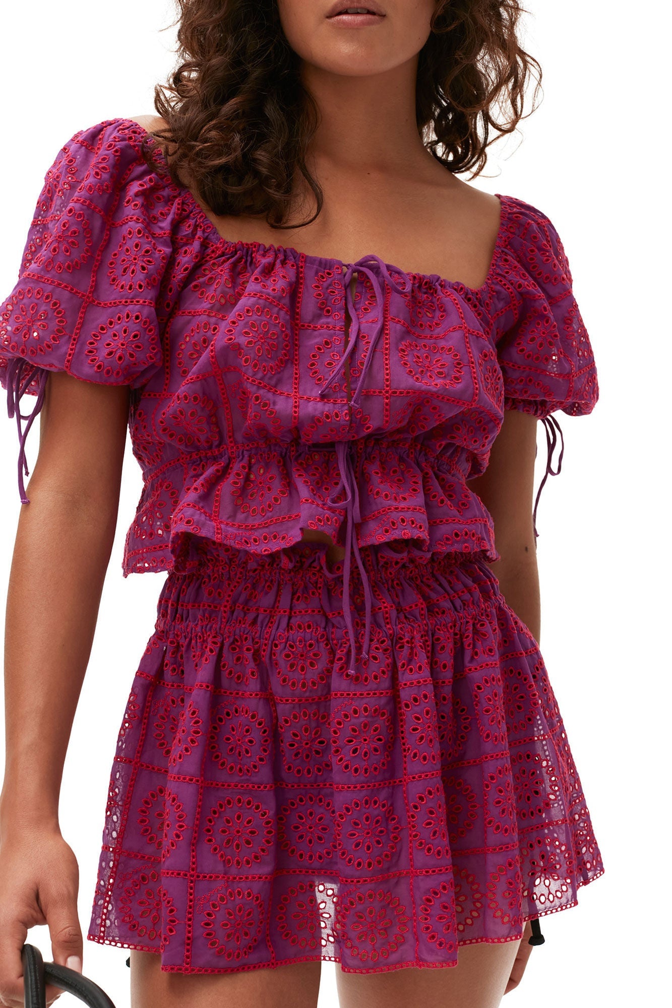 Purple Broderie Anglaise Cropped Top | Sparkling Grape