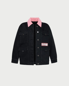 Quincy Jacket in black denim and pink corduroy.