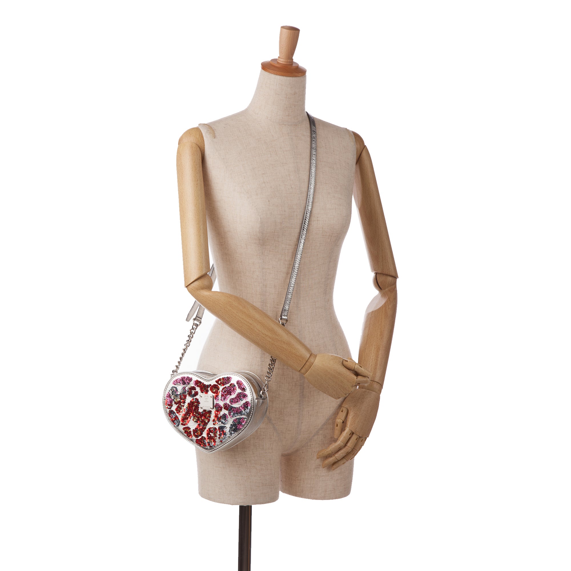 MCM | Pre-Owned Paticia Leopard Sparkle Satchel | SilverRed