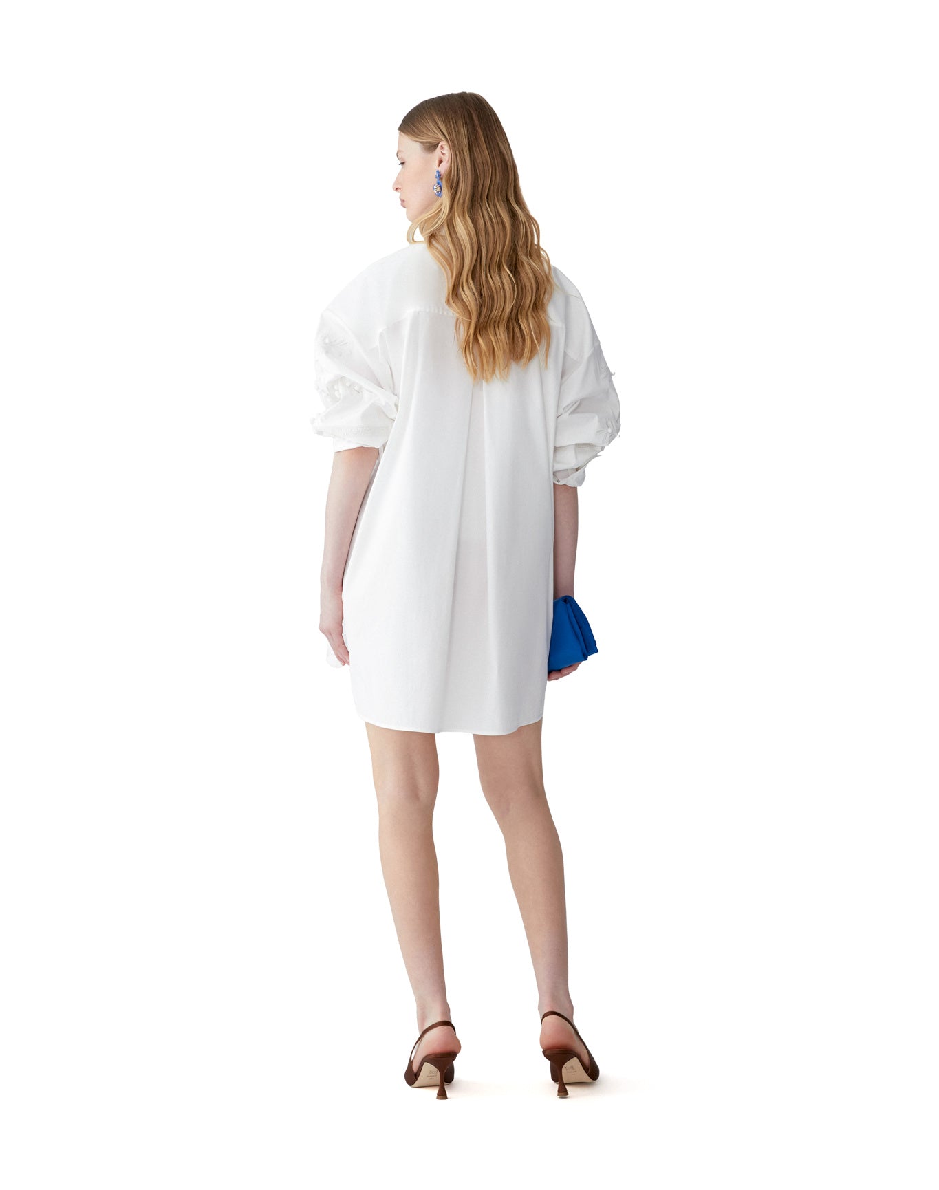 Embroidered Oversized Button Down Top | White
