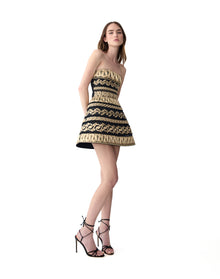 Embroidered Strapless Mini Dress | Gold Multi