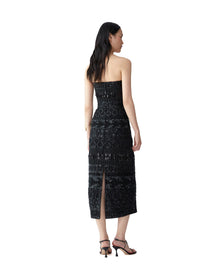 Embroidered Strapless Midi Dress | Black