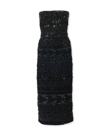 Embroidered Strapless Midi Dress | Black
