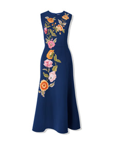 Embroidered Sleeveless Crewneck Flare Dress | Midnight Multi