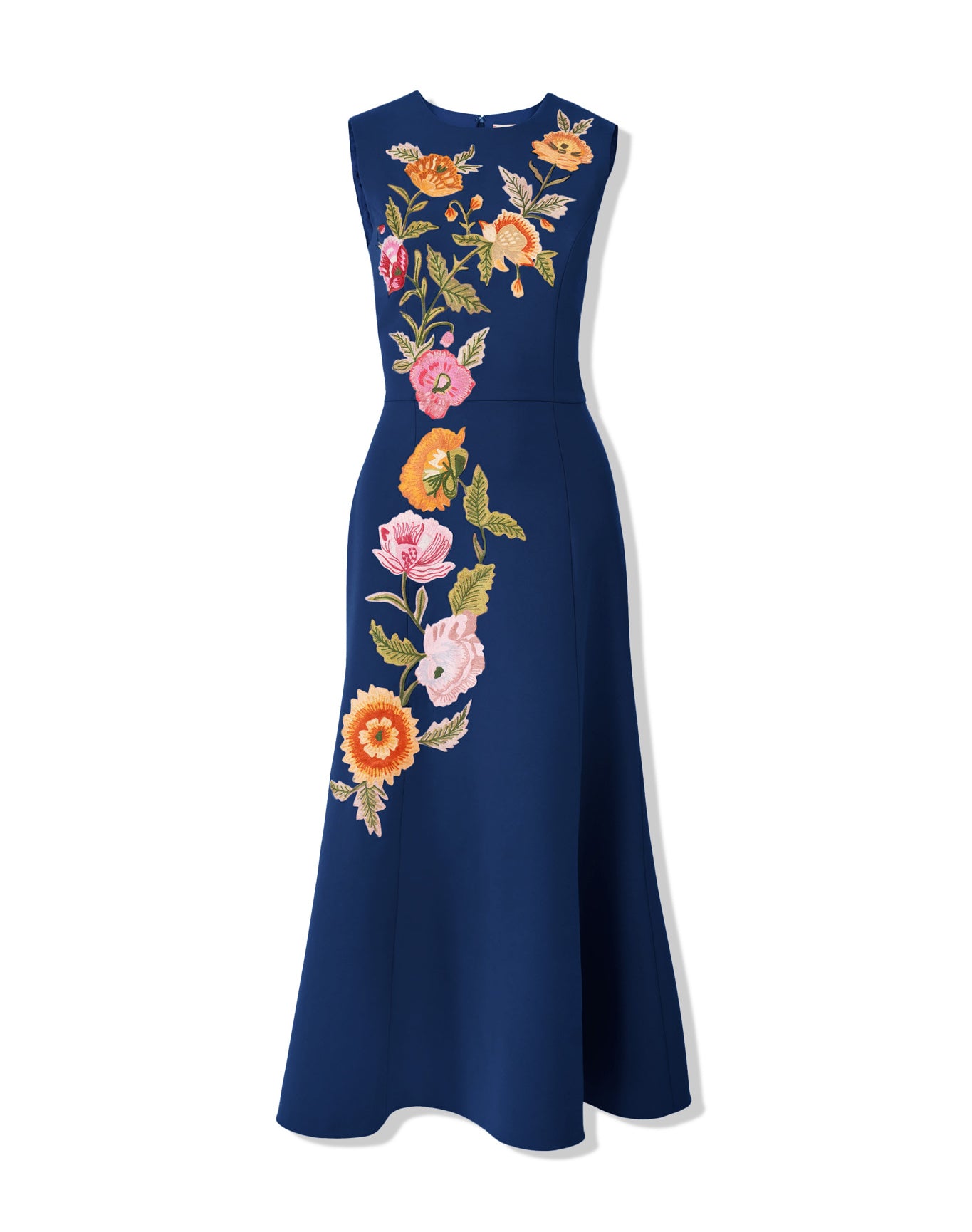 Embroidered Sleeveless Crewneck Flare Dress | Midnight Multi