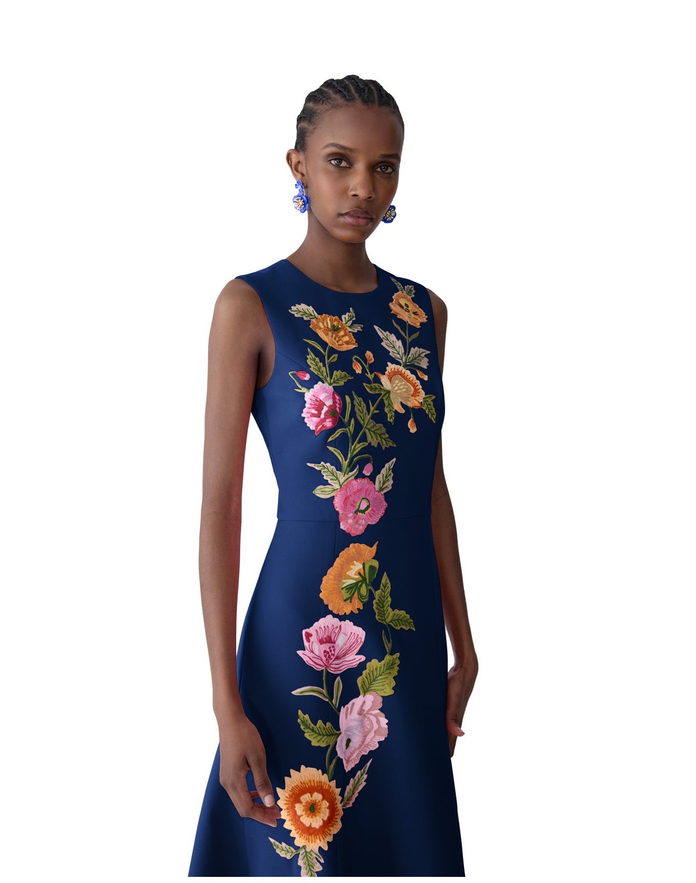 Embroidered Sleeveless Crewneck Flare Dress | Midnight Multi