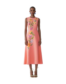Embroidered Sleeveless Crewneck Flare Dress | Sunset Multi