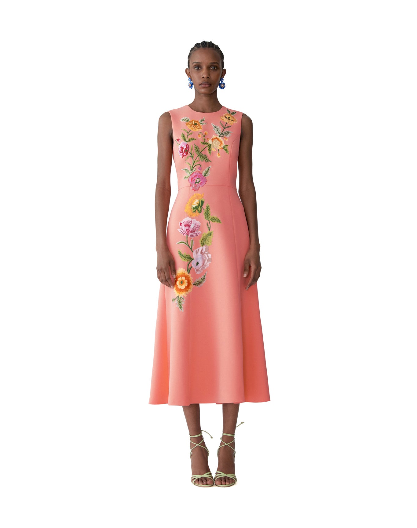 Embroidered Sleeveless Crewneck Flare Dress | Sunset Multi