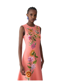 Embroidered Sleeveless Crewneck Flare Dress | Sunset Multi