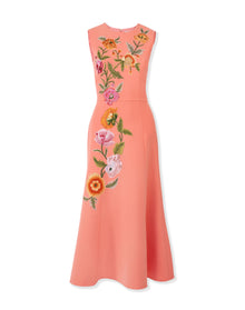 Embroidered Sleeveless Crewneck Flare Dress | Sunset Multi