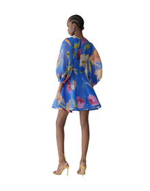Puff Sleeve Crewneck Mini Dress With Flower | Bluebell Multi