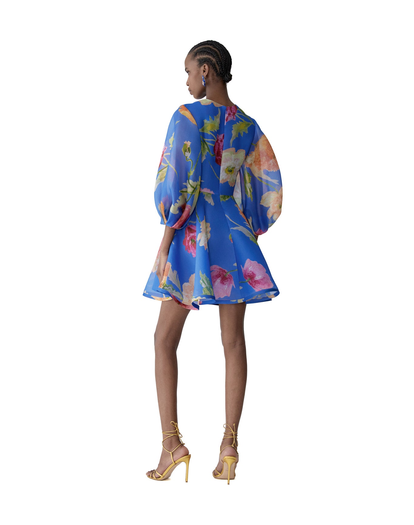 Puff Sleeve Crewneck Mini Dress With Flower | Bluebell Multi