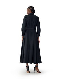 Embroidered 3/4 Sleeve Shirt Dress With Belt | Black Multi