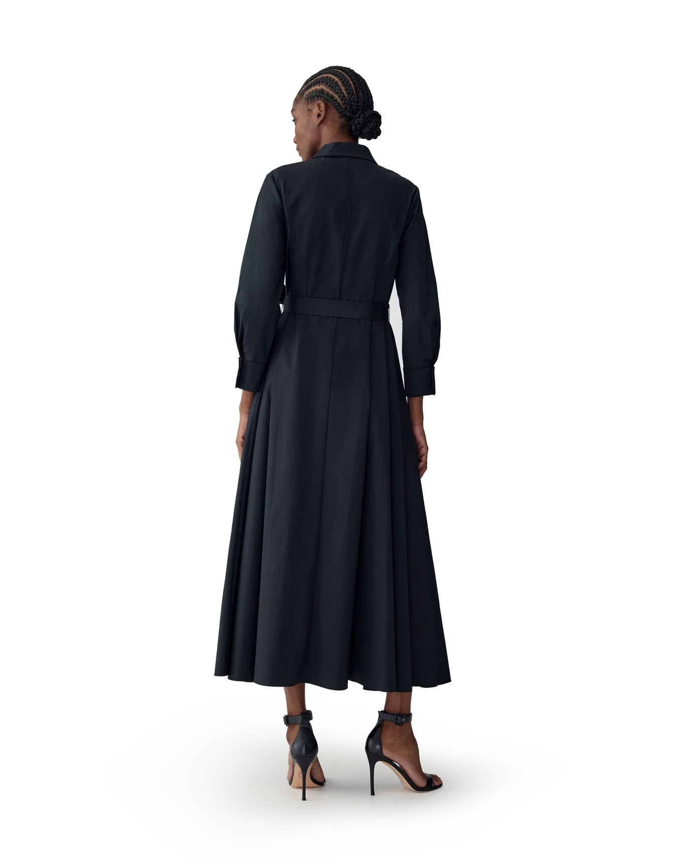 Embroidered 3/4 Sleeve Shirt Dress With Belt | Black Multi