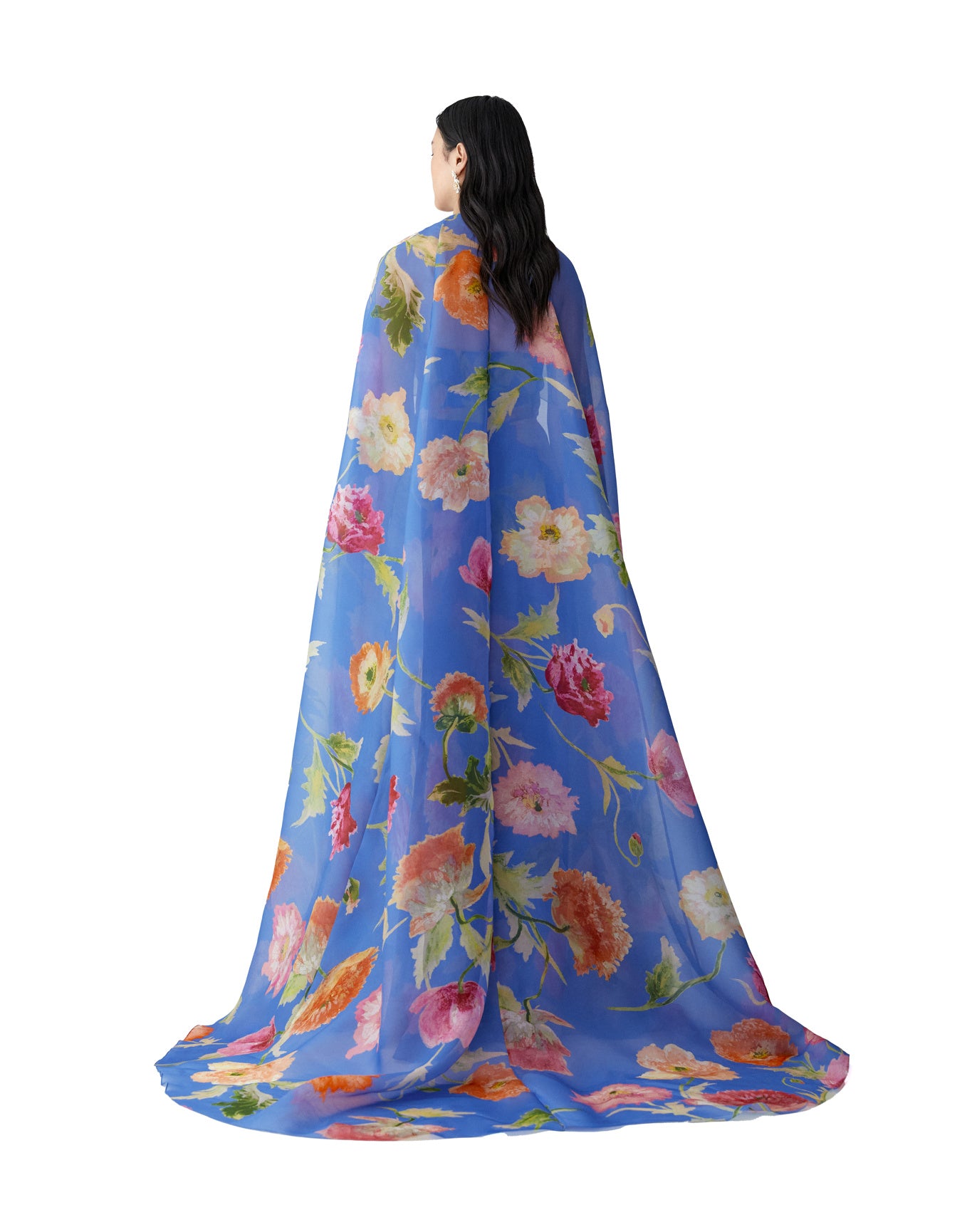 V-Neck Gown With Cape & Flower | Bluebell Multi