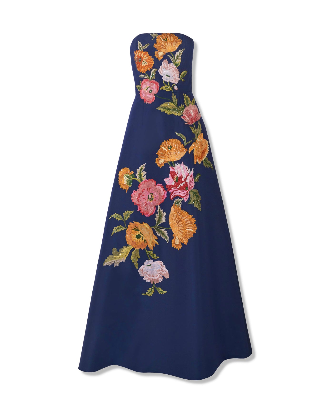 Embroidered Strapless A-Line Gown | Midnight Multi