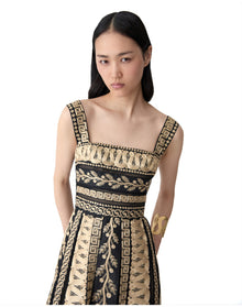 Embroidered Thick Strap A-Line Gown | Gold Multi