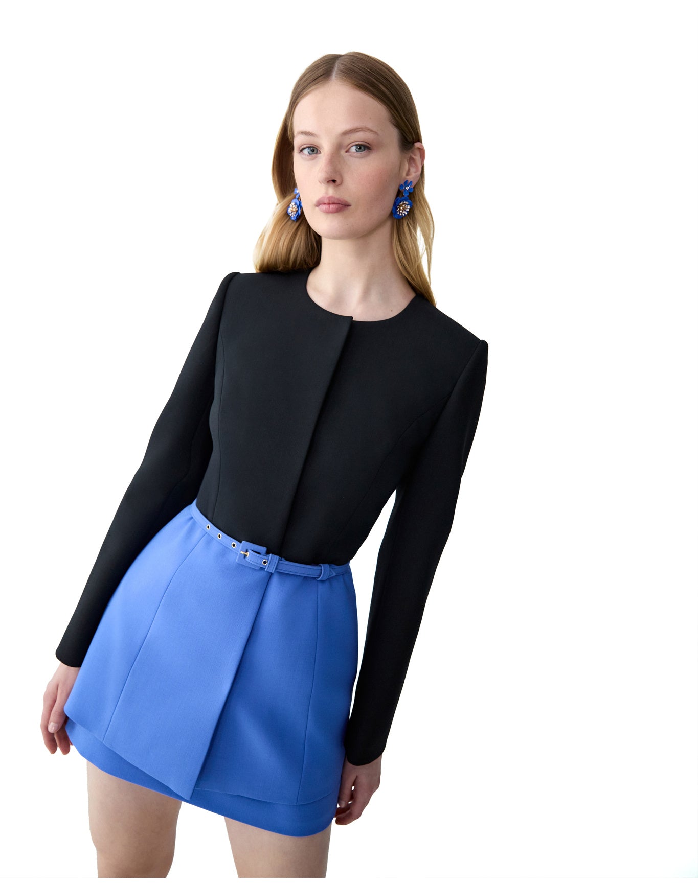 Long Sleeve Crewneck Jacket With Belt | Black Multi
