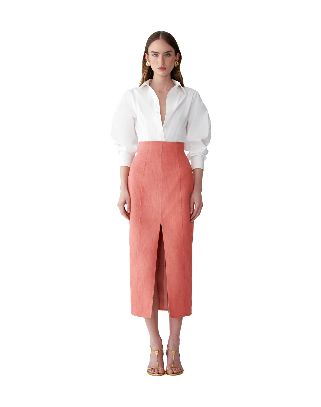 Arc Sleeve Button Down Top | White
