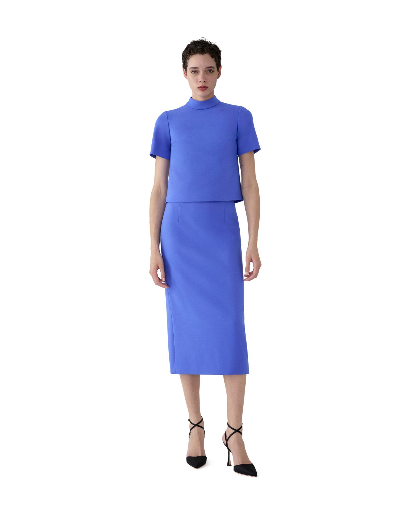 Short Sleeve Mock Neck Cropped Top | Bluebell