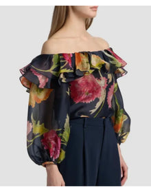 Off Shoulder Puff Sleeve Top | Midnight Multi