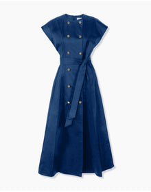 Double Breasted A-Line Midi Dress With Sash Belt | Midnight
