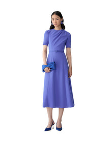 Short Sleeve Draped Crewneck Midi Dress With Self Belt | Bluebell
