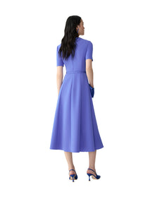 Short Sleeve Draped Crewneck Midi Dress With Self Belt | Bluebell