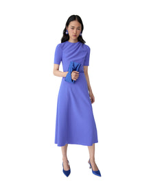 Short Sleeve Draped Crewneck Midi Dress With Self Belt | Bluebell
