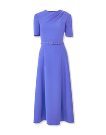 Short Sleeve Draped Crewneck Midi Dress With Self Belt | Bluebell