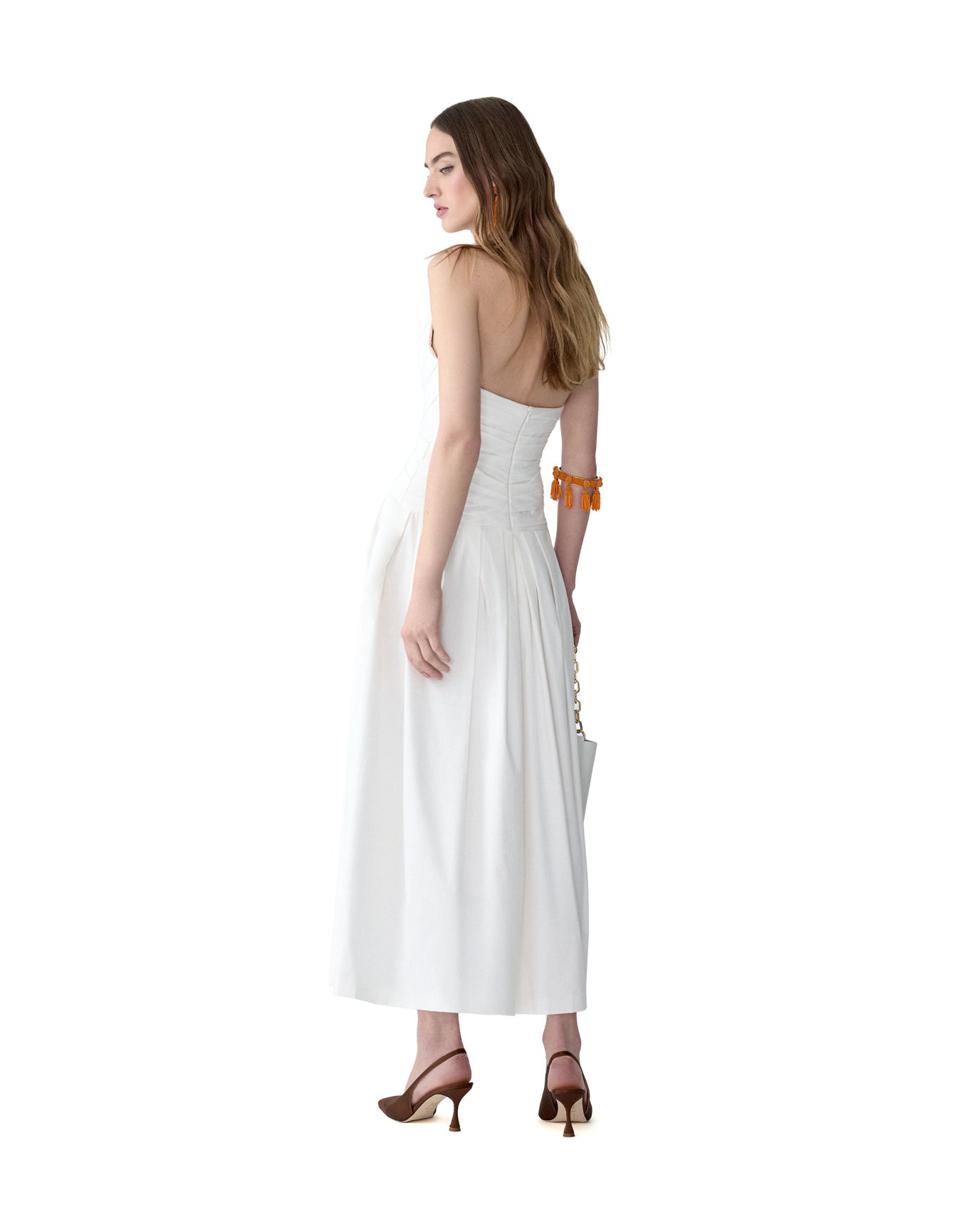Strapless Draped A-Line Midi Dress | White