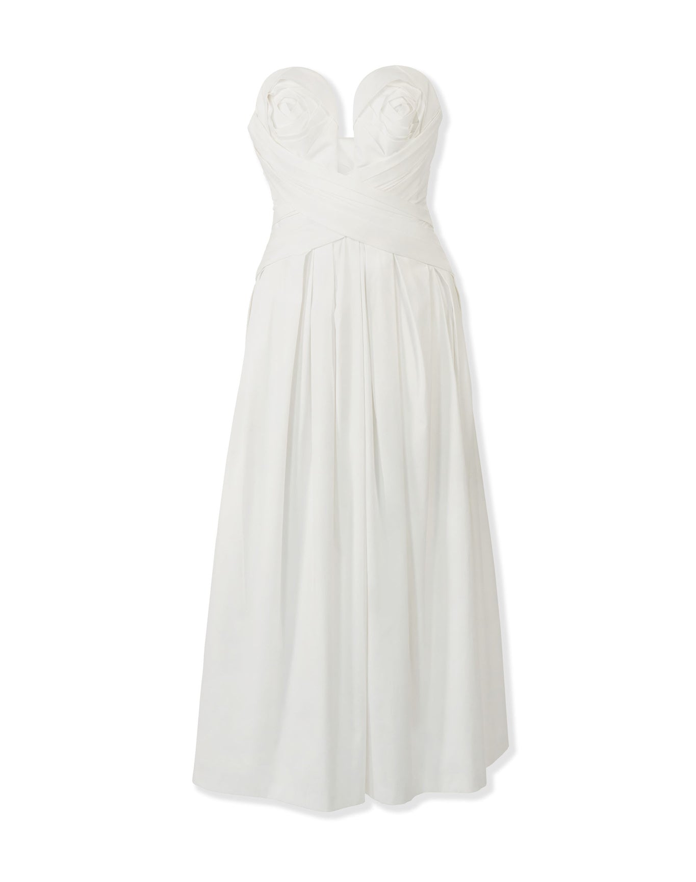 Strapless Draped A-Line Midi Dress | White