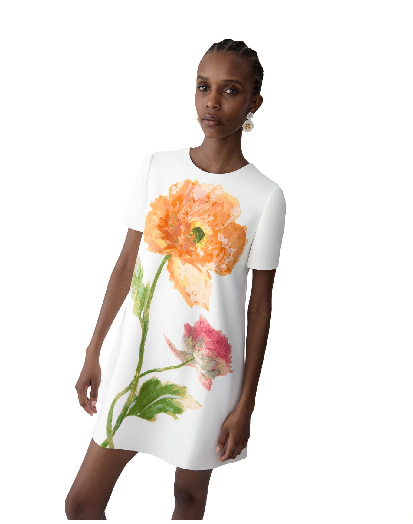 Short Sleeve Crewneck Mini Dress | White Multi